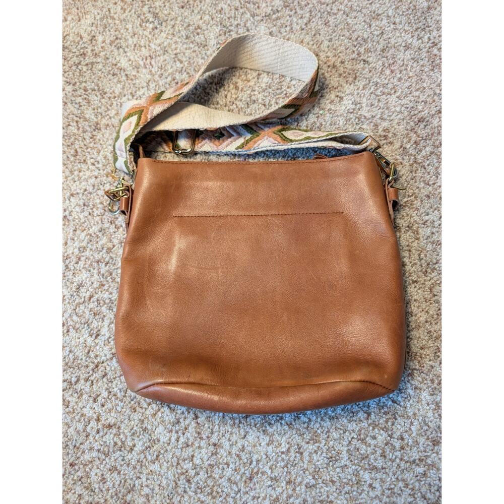 Madewell Leather Crossbody Bag Cognac Brown Adjustable Woven Strap Medium - Picture 5 of 13